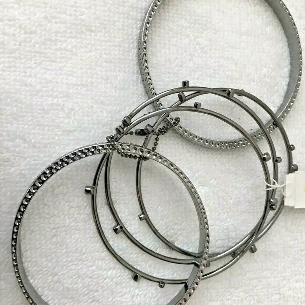 Kendra Scott Tatum Stacking Bangle Bracelet Set Silver Hematite NEW - Picture 5 of 6